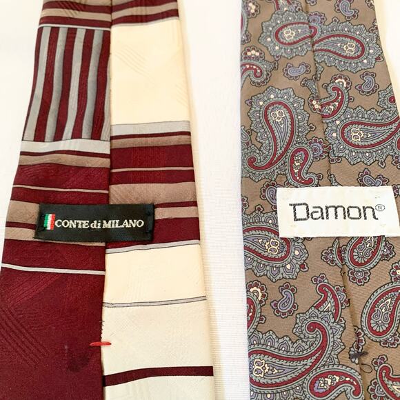 CONTE di MILANO and DAMON 2 Piece Men’s Neck Ties 100% Silk Geometric & Paisley - Picture 2 of 8